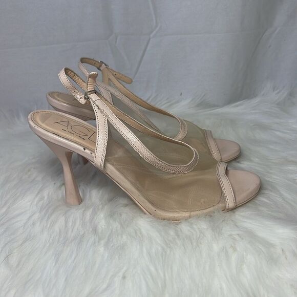 AGL Powder Pink Leather/Mesh Peep Toe Slingback Heels Sz 36.5/US 6.5 - Picture 4 of 7